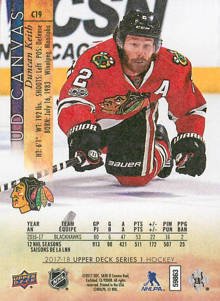 2017-18 UD Series 1 - Duncan Keith - Canvas #C19