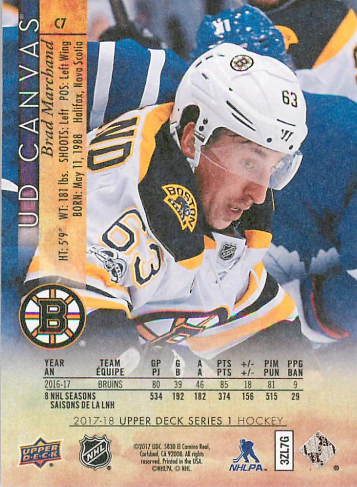 2017-18 UD Series 1 - Brad Marchand - Canvas #C7