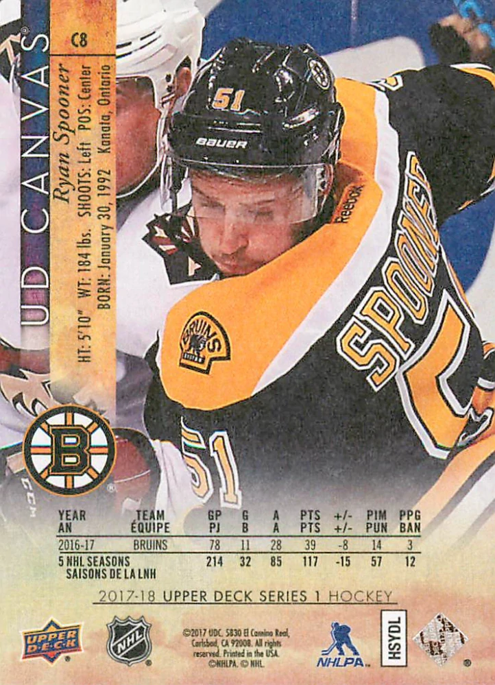 2017-18 UD Series 1 - Ryan Spooner - Canvas #C8