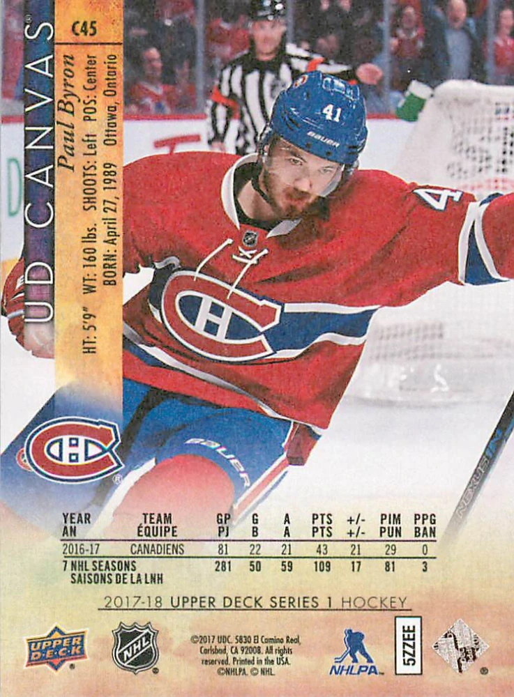 2017-18 UD Series 1 - Paul Byron - Canvas #C45