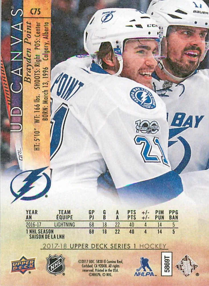 2017-18 UD Series 1 - Brayden Point - Canvas #C75