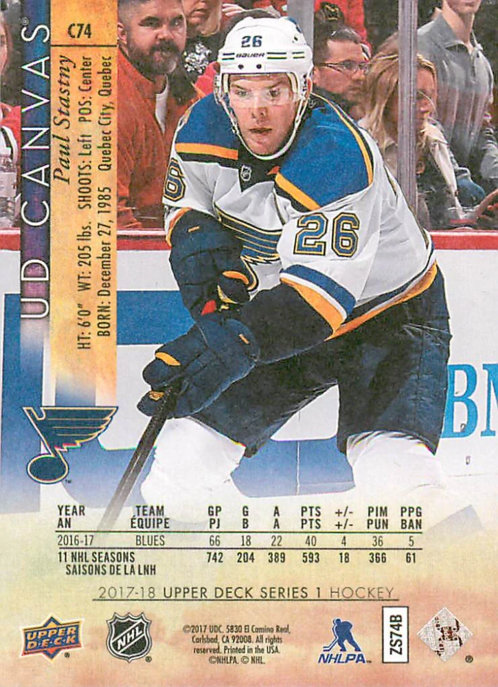 2017-18 UD Series 1 - Paul Stastny - Canvas #C74