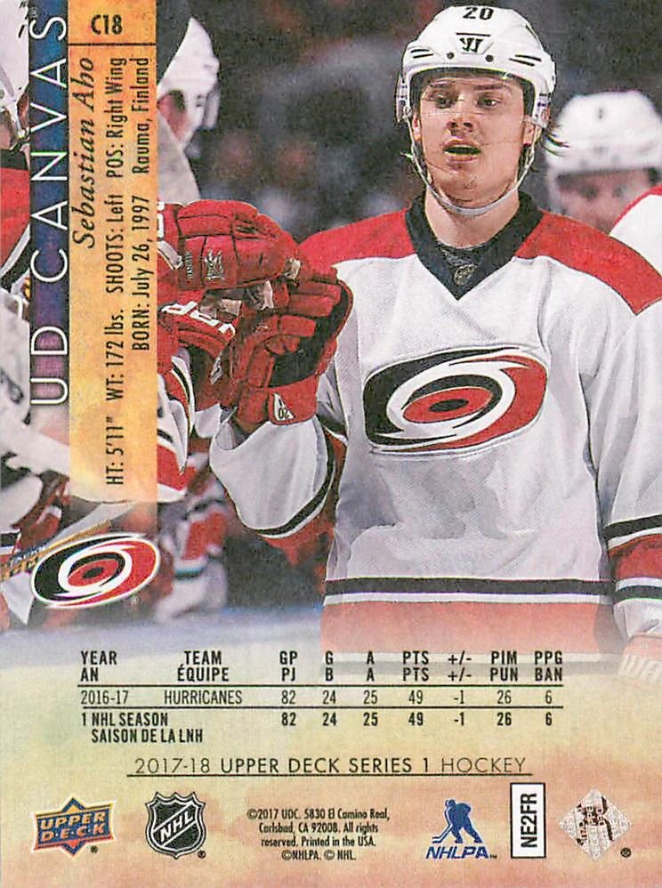 2017-18 UD Series 1 - Sebastian Aho - Canvas #C18