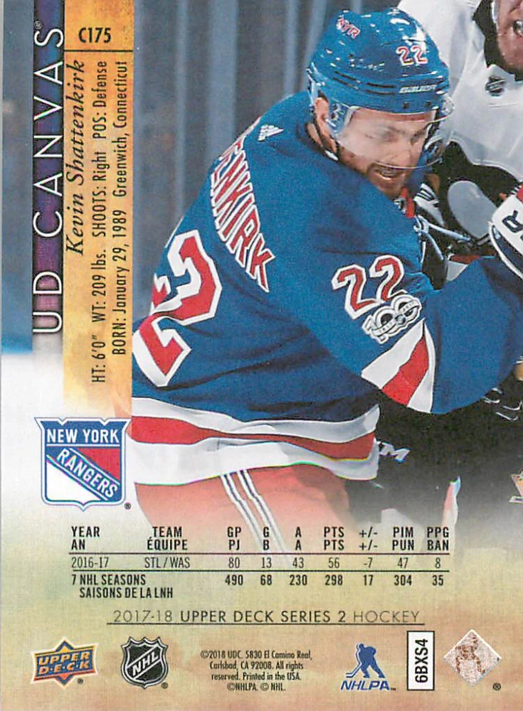 2017-18 UD Series 2 - Kevin Shattenkirk - Canvas #C175