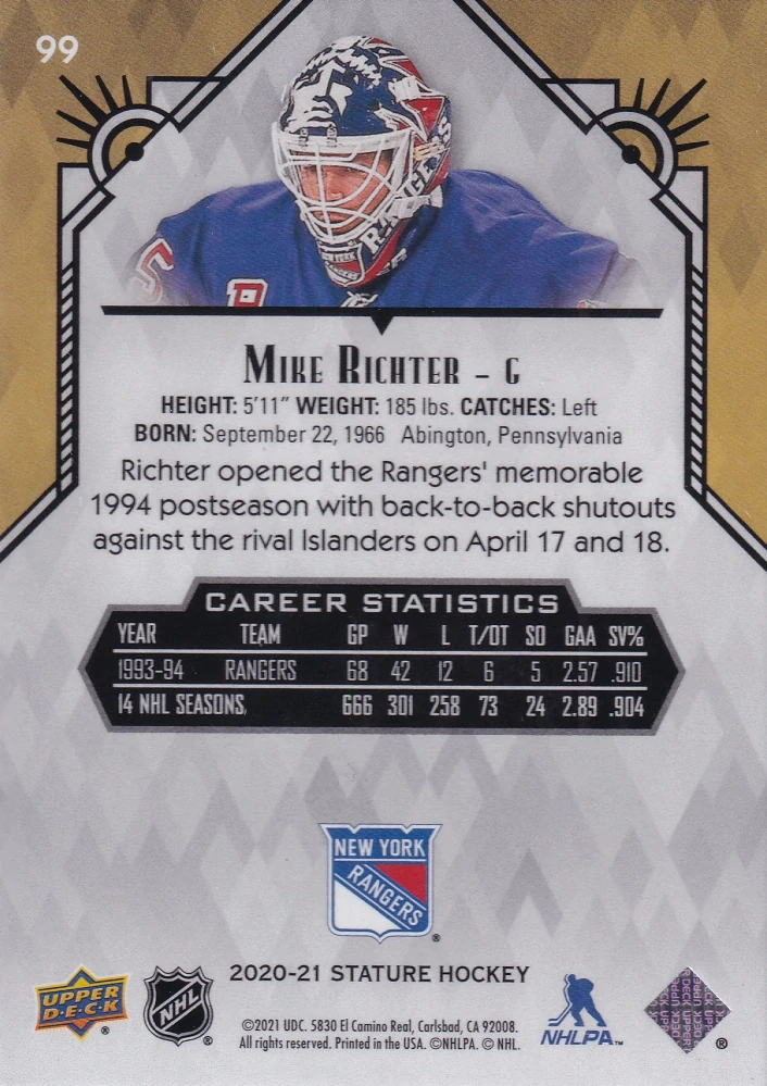 2020-21 UD Stature - Mike Richter #99