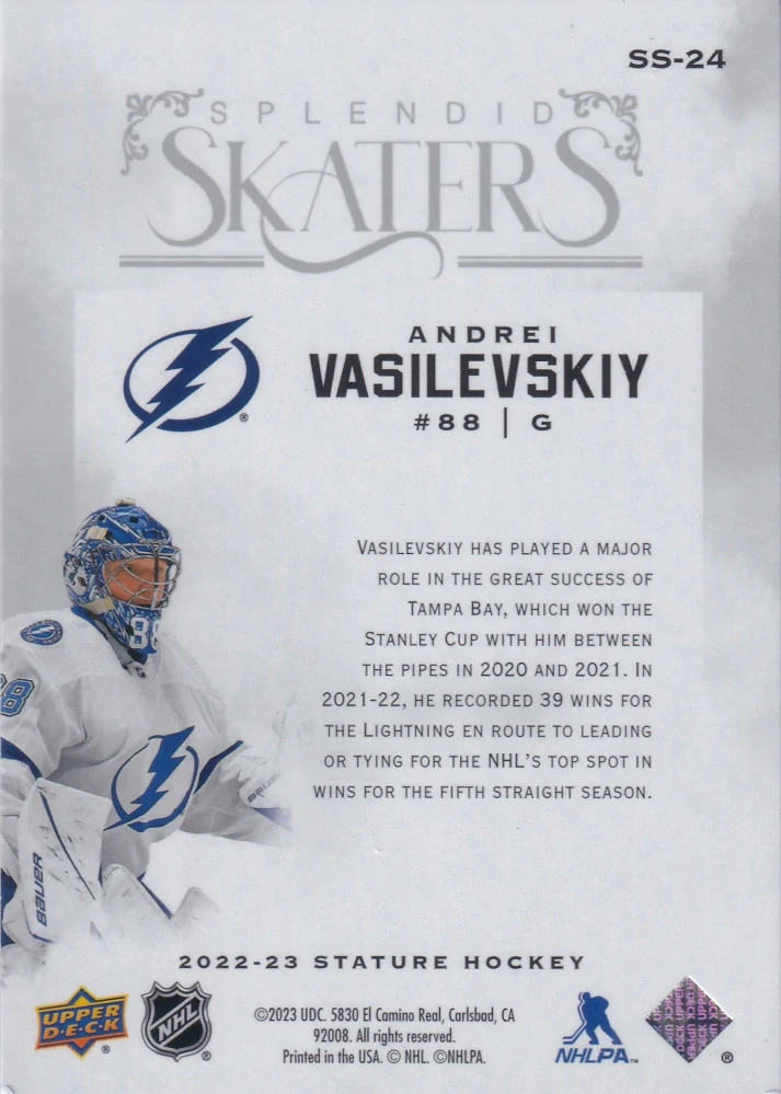 2022-23 UD Stature - Andrei Vasilevskiy - Splendid Skaters #SS-24