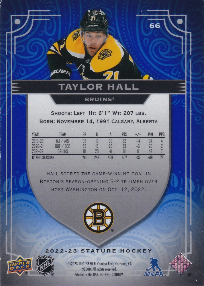 2022-23 UD Stature - Taylor Hall - Blue /35 #66