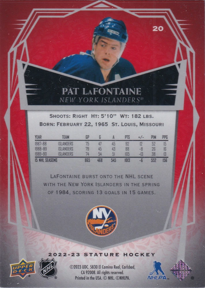 2022-23 UD Stature - Pat LaFontaine - Design Variant Red /25 #20