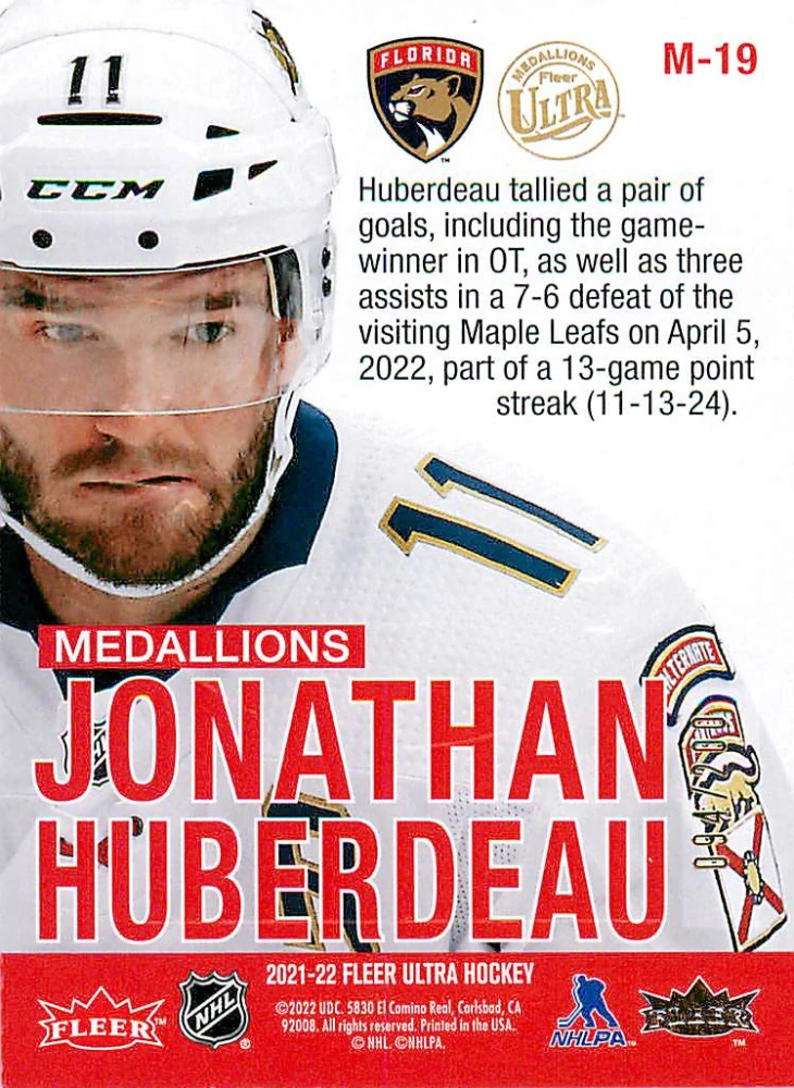 2021-22 UD Fleer Ultra - Jonathan Huberdeau - Medallions Gold /200 #M-19