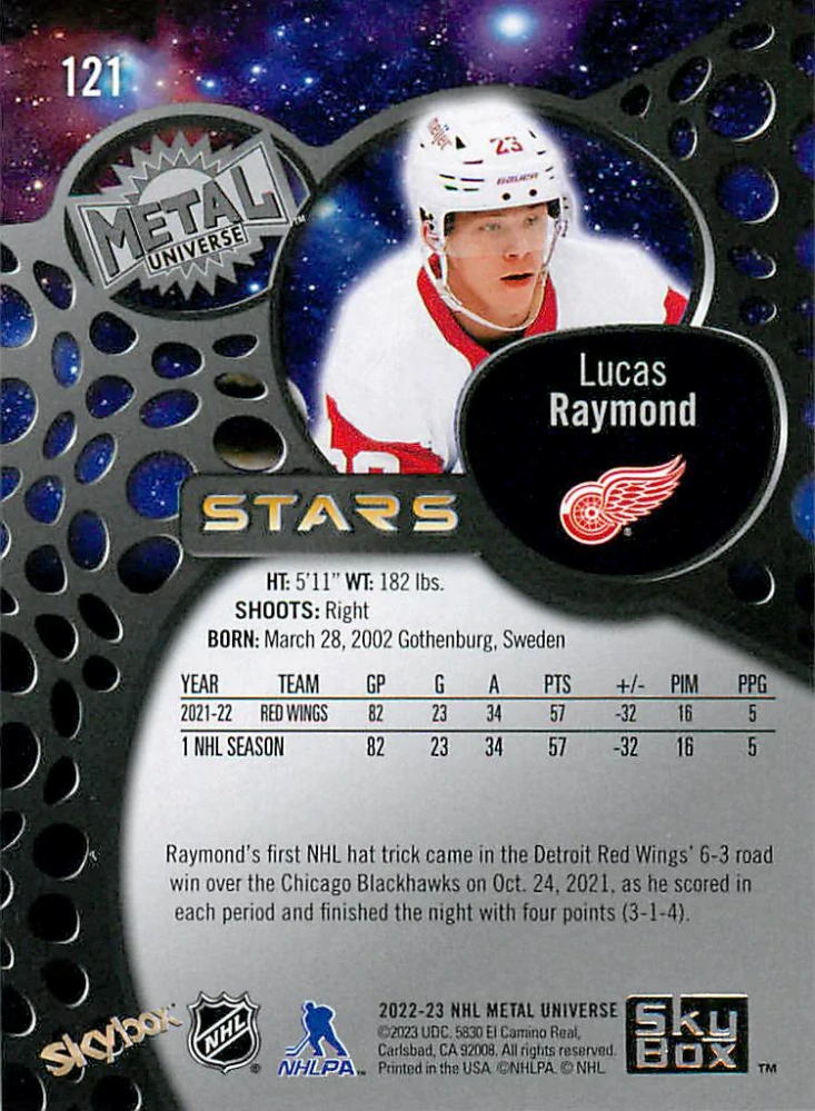 2022-23 UD Skybox Metal Universe - Lucas Raymond - Gold Spectrum FX #121