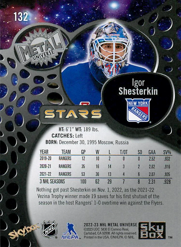 2022-23 UD Skybox Metal Universe - Igor Shesterkin - Gold Spectrum FX #132