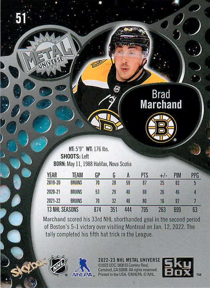 2022-23 UD Skybox Metal Universe - Brad Marchand - Gold Spectrum FX #51