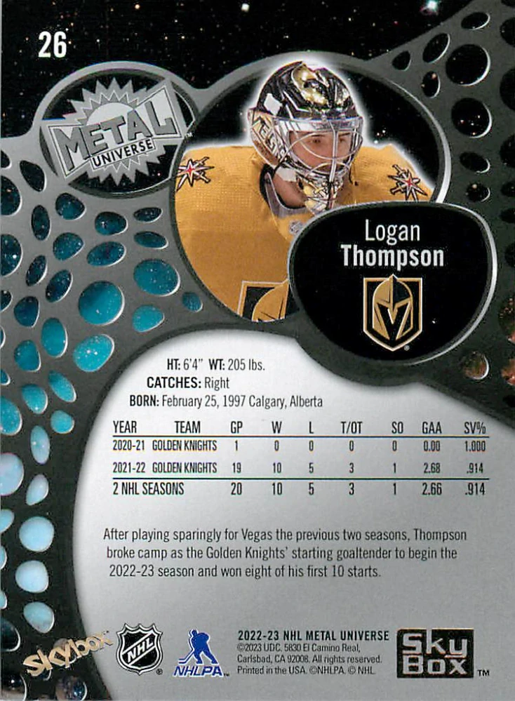 2022-23 UD Skybox Metal Universe - Logan Thompson - Gold Spectrum FX #26