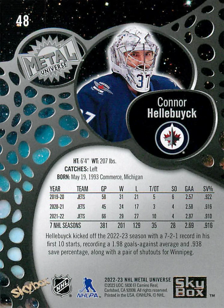 2022-23 UD Skybox Metal Universe - Connor Hellebuyck - Gold Spectrum FX #48