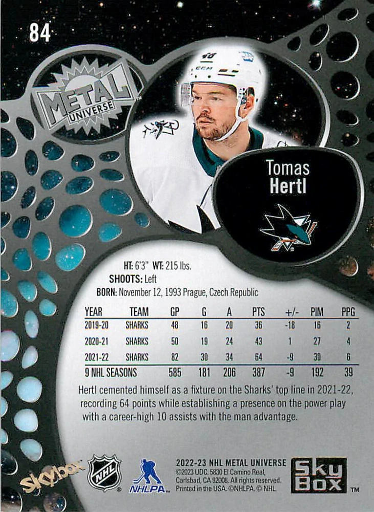 2022-23 UD Skybox Metal Universe - Tomáš Hertl - Gold Spectrum FX #84