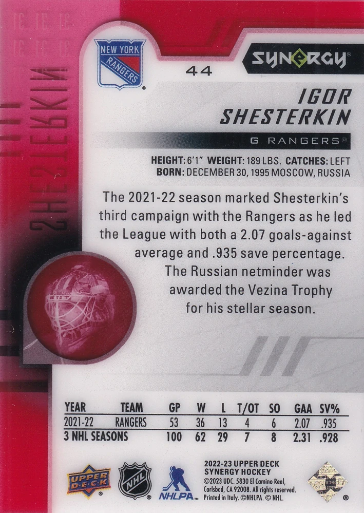 2022-23 UD Synergy - Igor Shesterkin #44