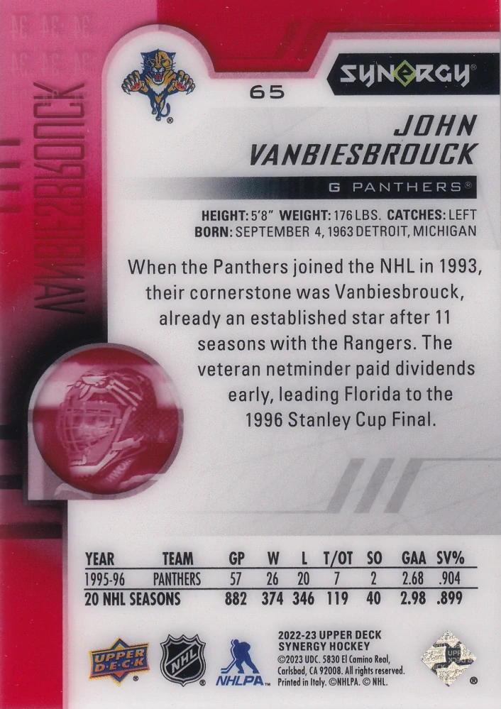 2022-23 UD Synergy - John Vanbiesbrouck #65