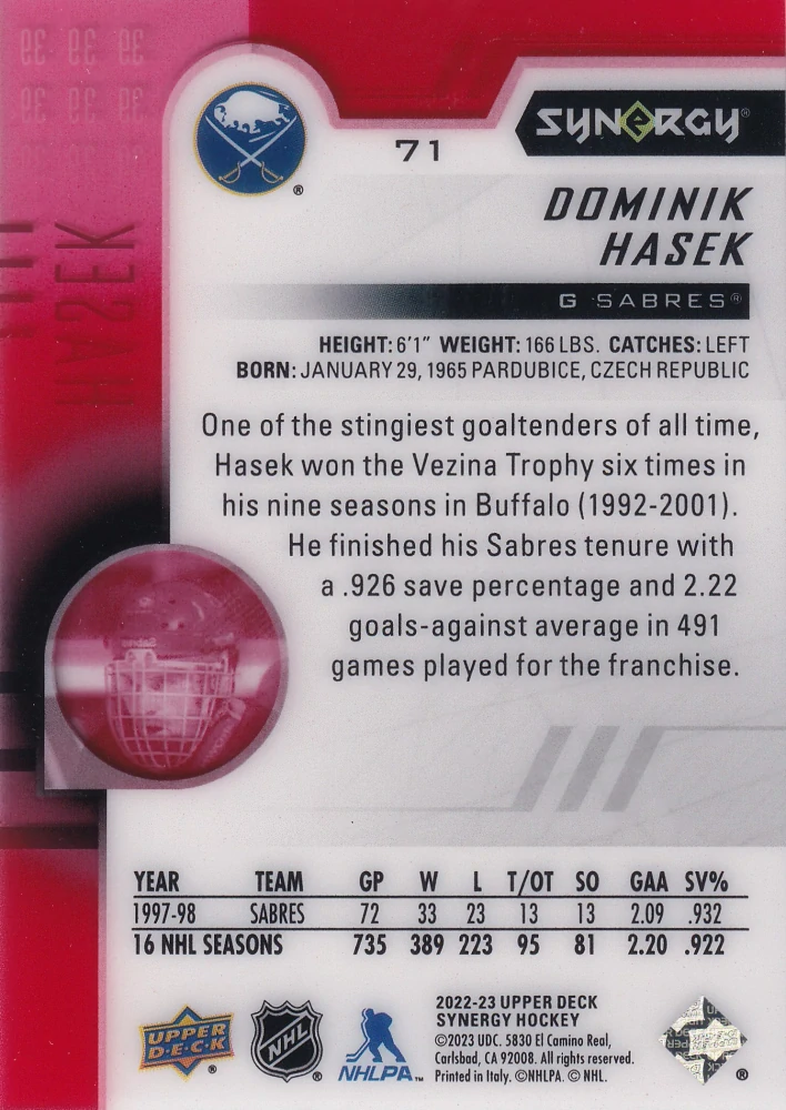 2022-23 UD Synergy - Dominik Hašek #71