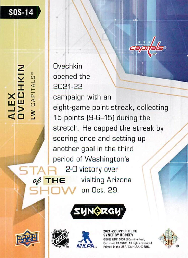 2021-22 UD Synergy - Alex Ovechkin - Star of the Show #SOS-14