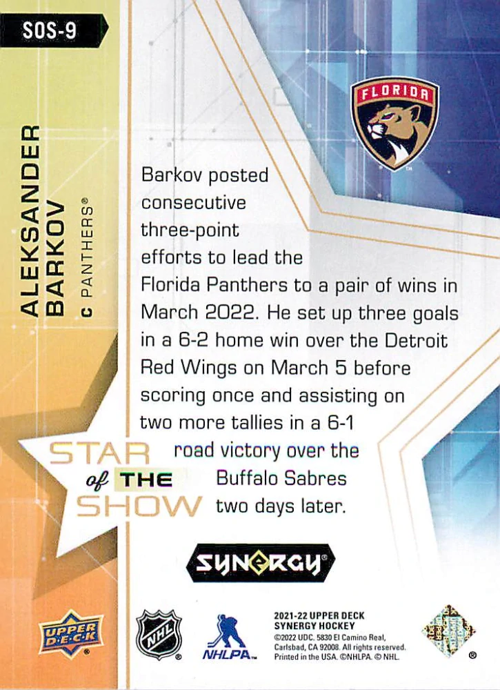2021-22 UD Synergy - Aleksander Barkov - Star of the Show #SOS-9