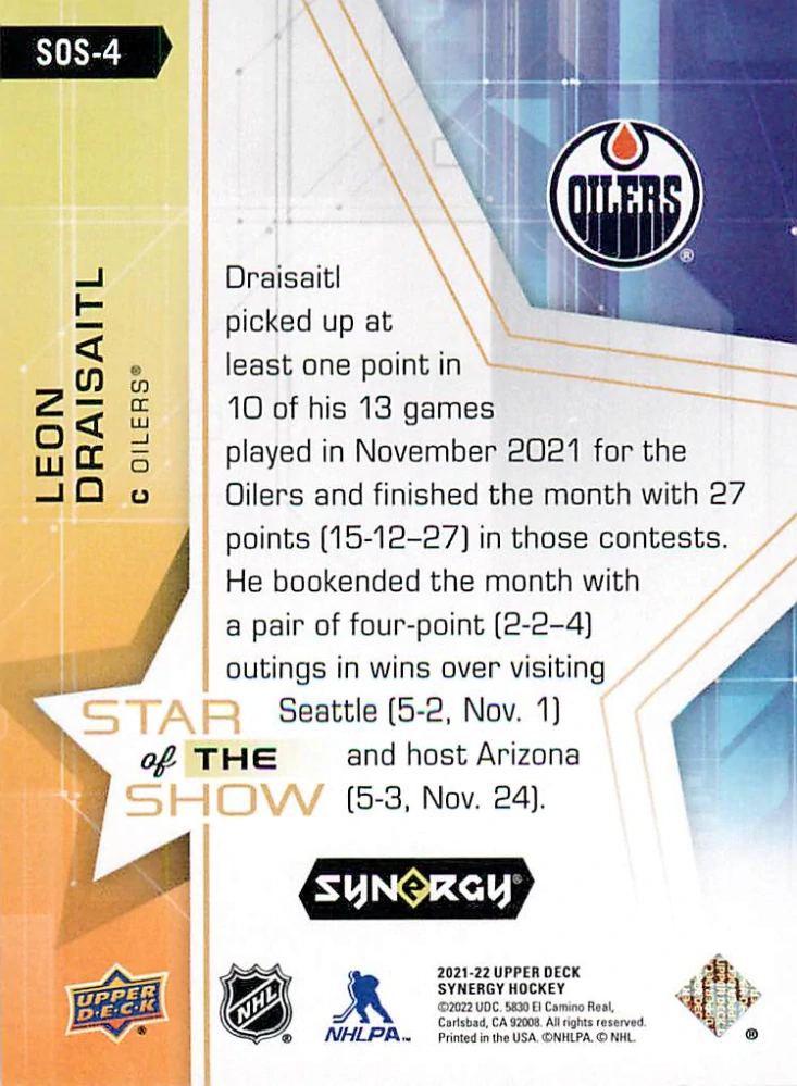 2021-22 UD Synergy - Leon Draisaitl - Star of the Show #SOS-4