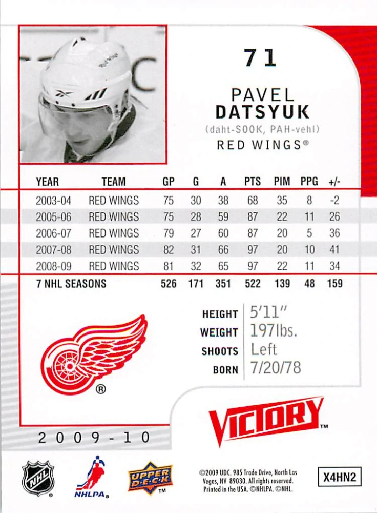 2009-10 UD Victory - Pavel Datsyuk #71