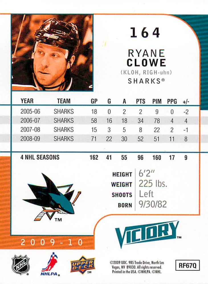 2009-10 UD Victory - Ryan Clowe #164
