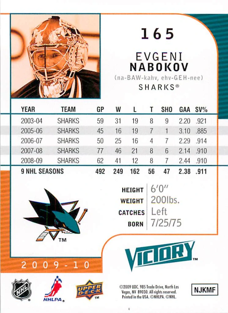2009-10 UD Victory - Evgeni Nabokov #165