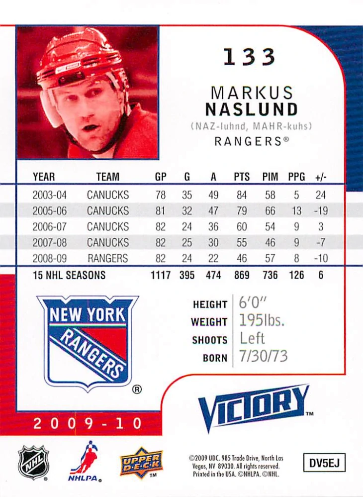 2009-10 UD Victory - Markus Naslund #133