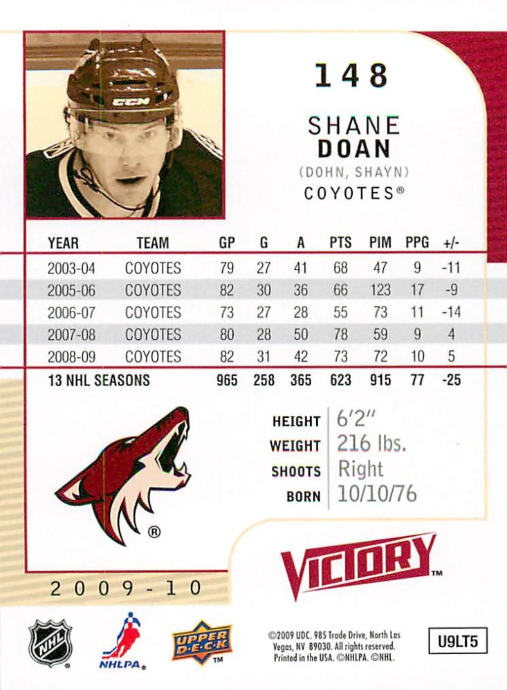 2009-10 UD Victory - Shane Doan #148