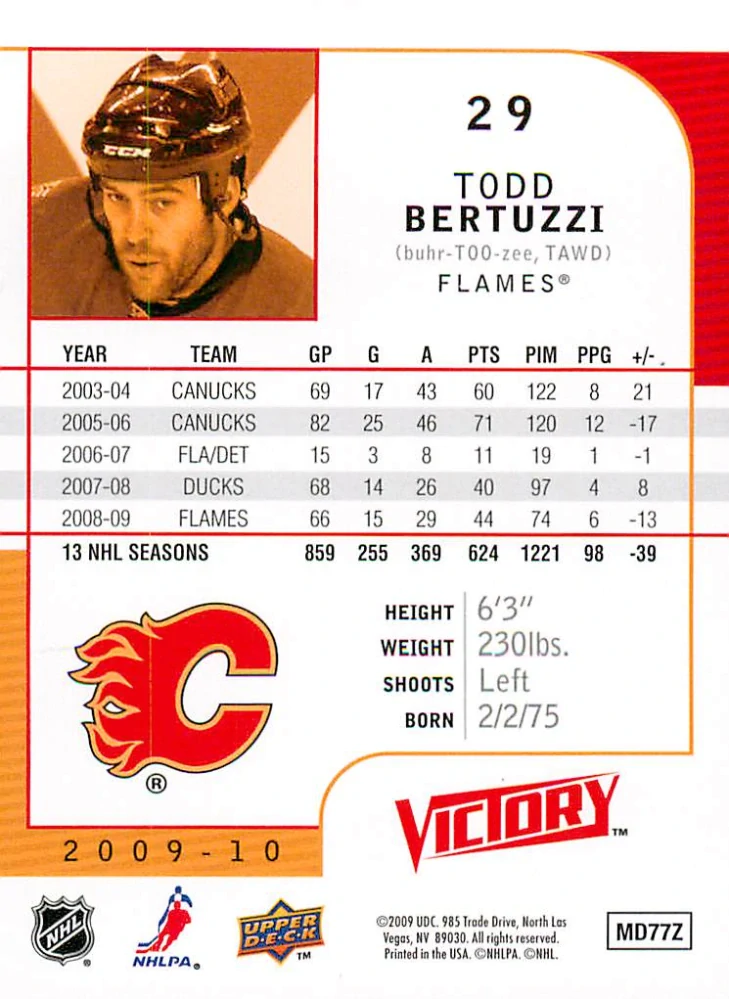 2009-10 UD Victory - Todd Bertuzzi #29