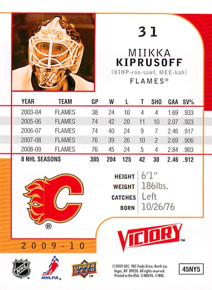 2009-10 UD Victory - Miikka Kiprusoff #31