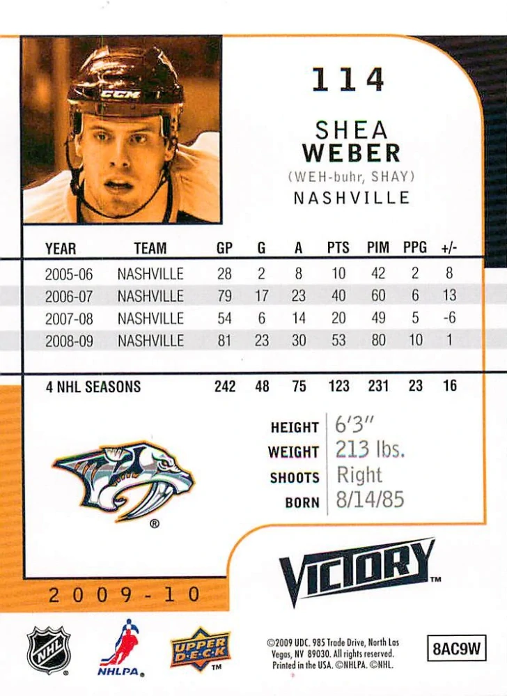 2009-10 UD Victory - Shea Weber #114