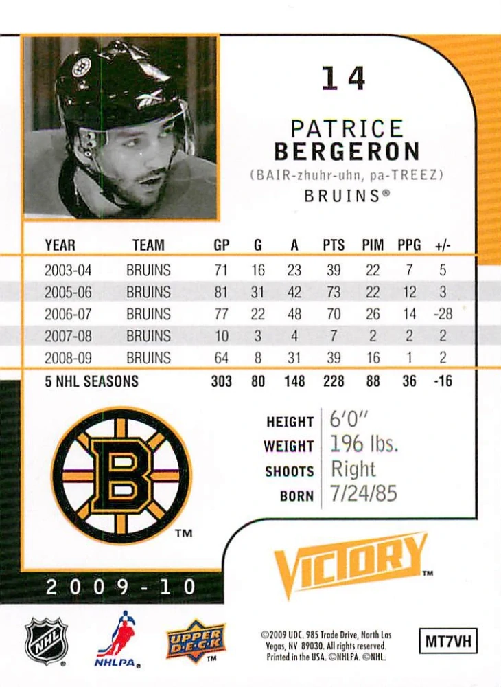 2009-10 UD Victory - Patrice Bergeron #14
