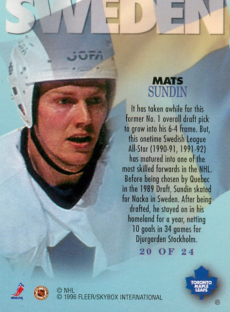 1995-96 Fleer Metal - Mats Sundin - International Steel #20