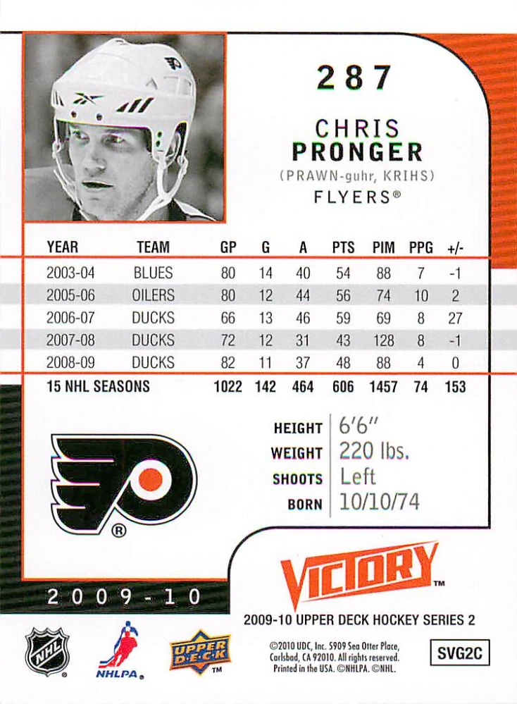 2009-10 UD Victory - Chris Pronger #287