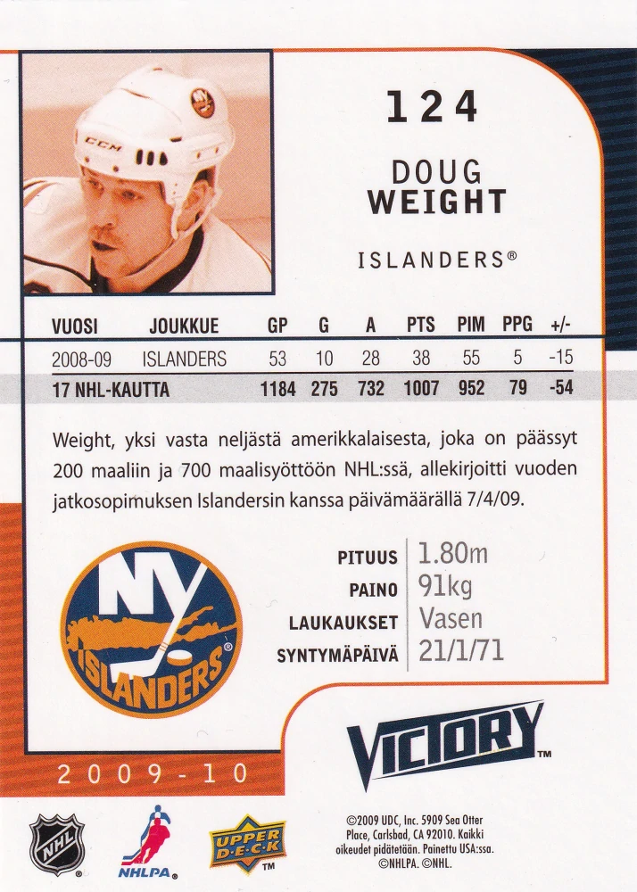 2009-10 UD Victory - Doug Weight #124