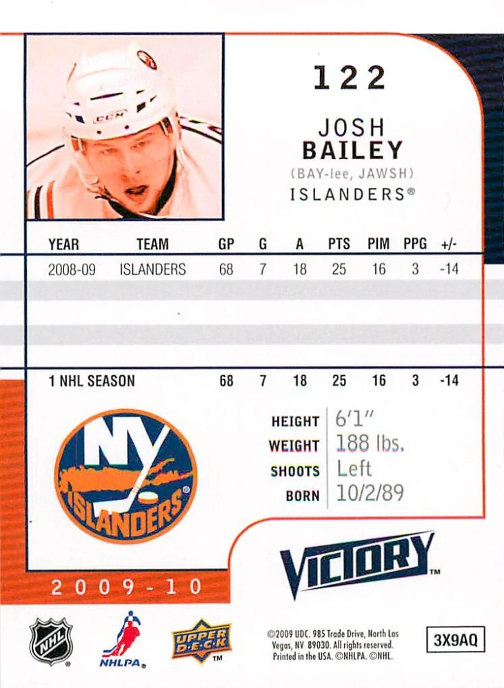 2009-10 UD Victory - Josh Bailey #122