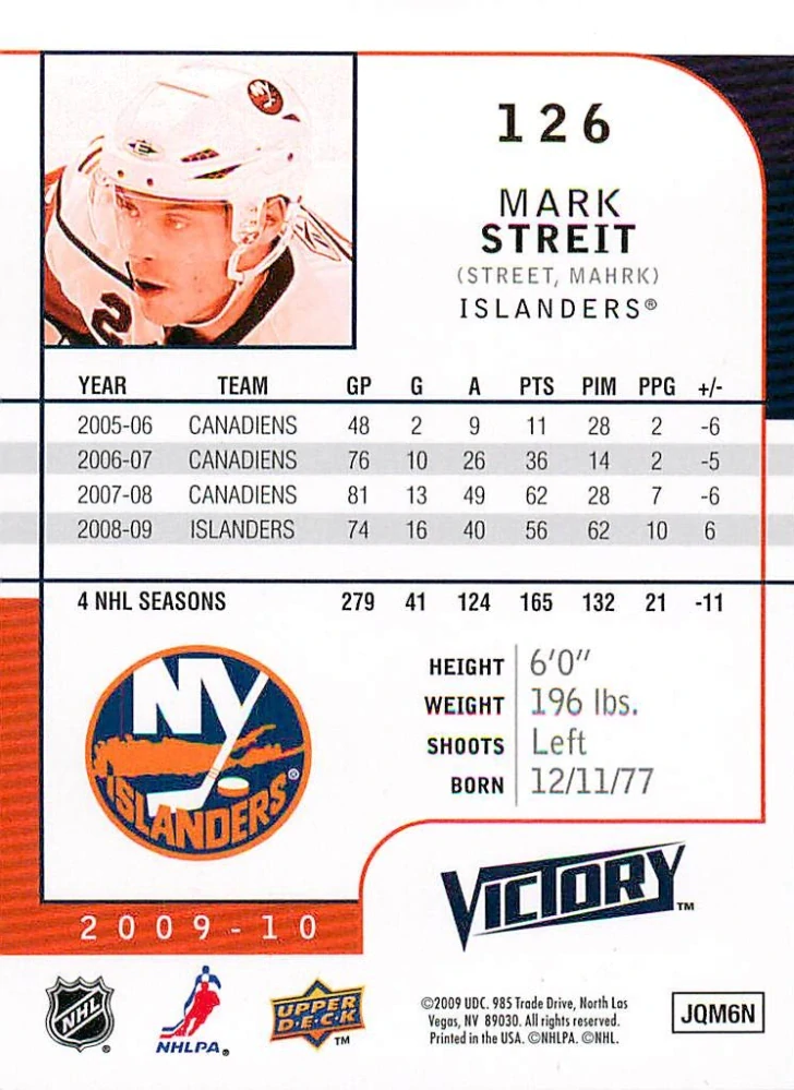 2009-10 UD Victory - Mark Streit #126