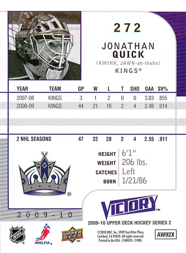 2009-10 UD Victory - Jonathan Quick #272