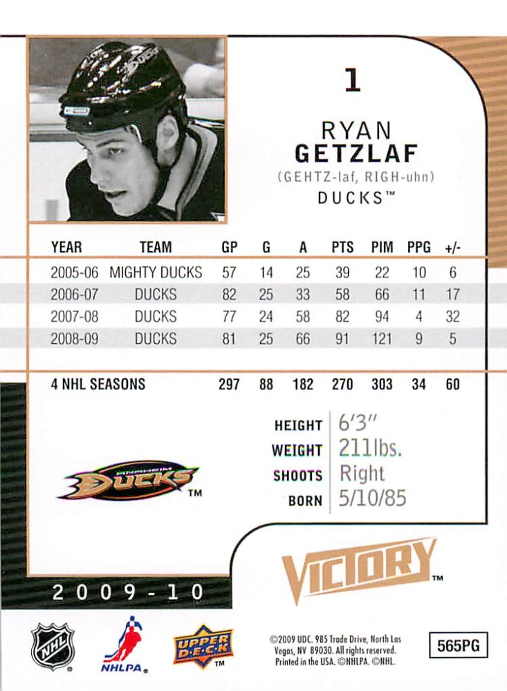 2009-10 UD Victory - Ryan Getzlaf #1