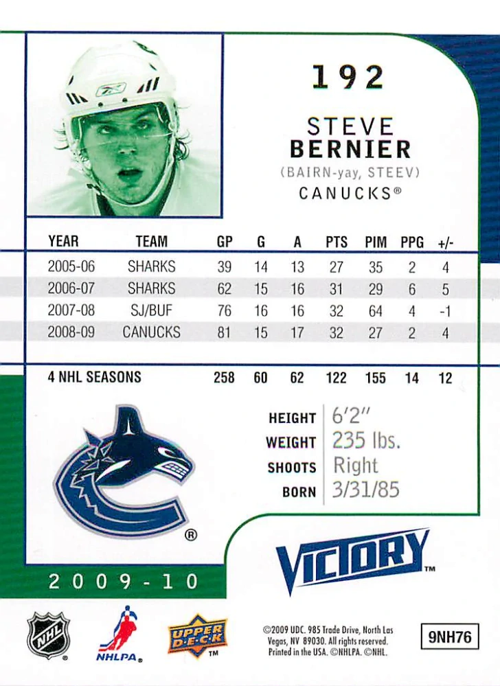 2009-10 UD Victory - Steve Bernier #192