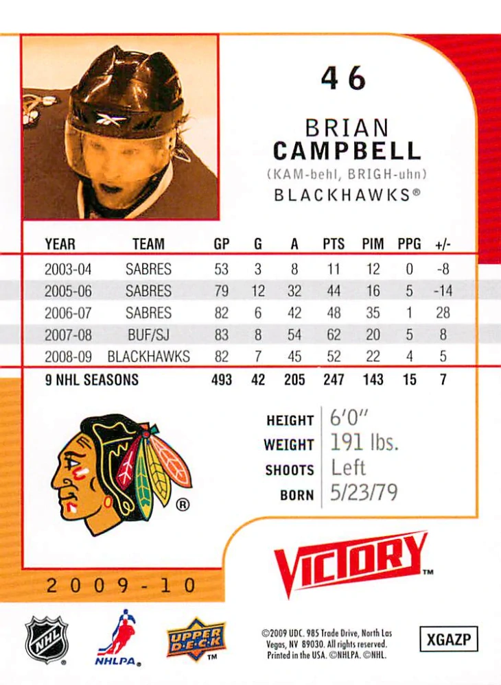 2009-10 UD Victory - Brian Campbell #46