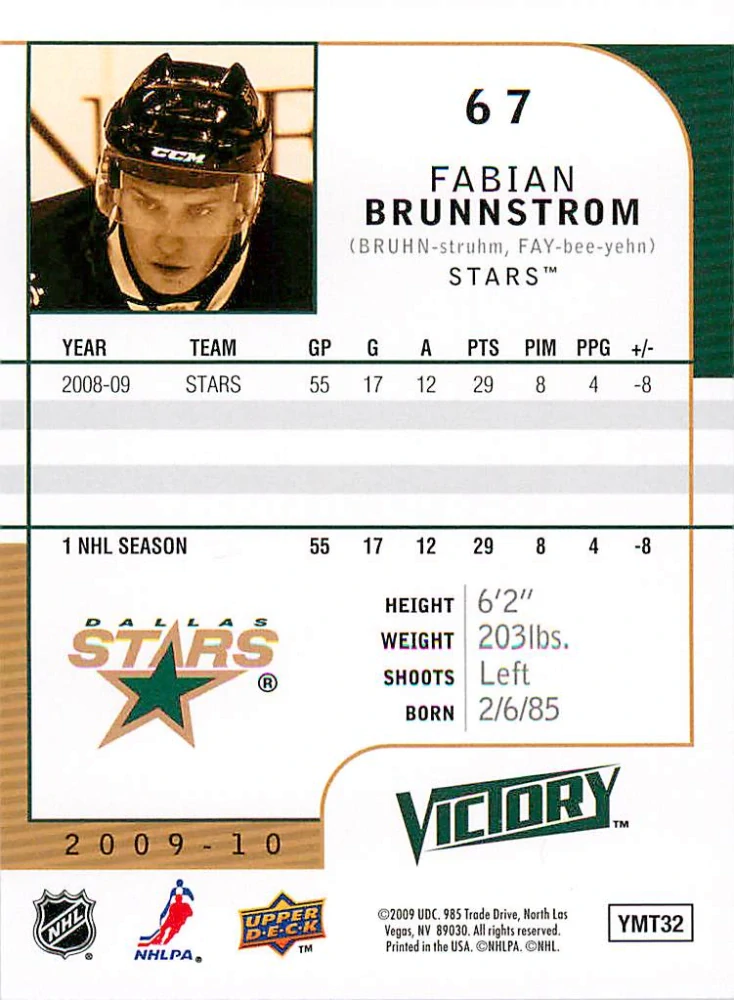 2009-10 UD Victory - Fabian Brunnstrom #67