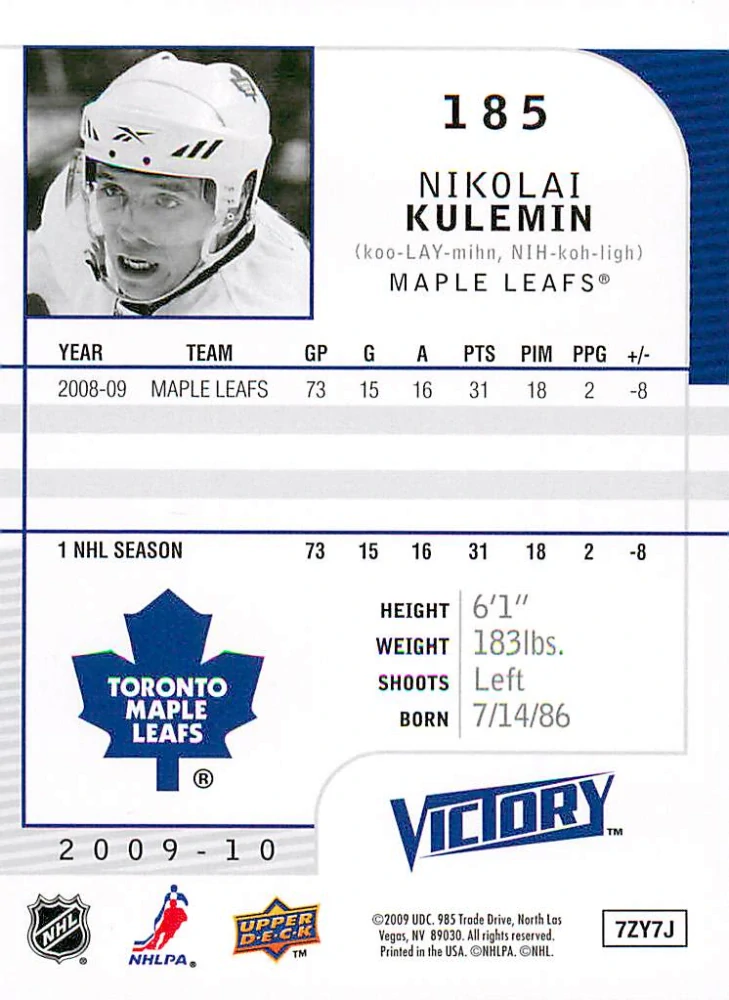 2009-10 UD Victory - Nikolai Kulemin #185