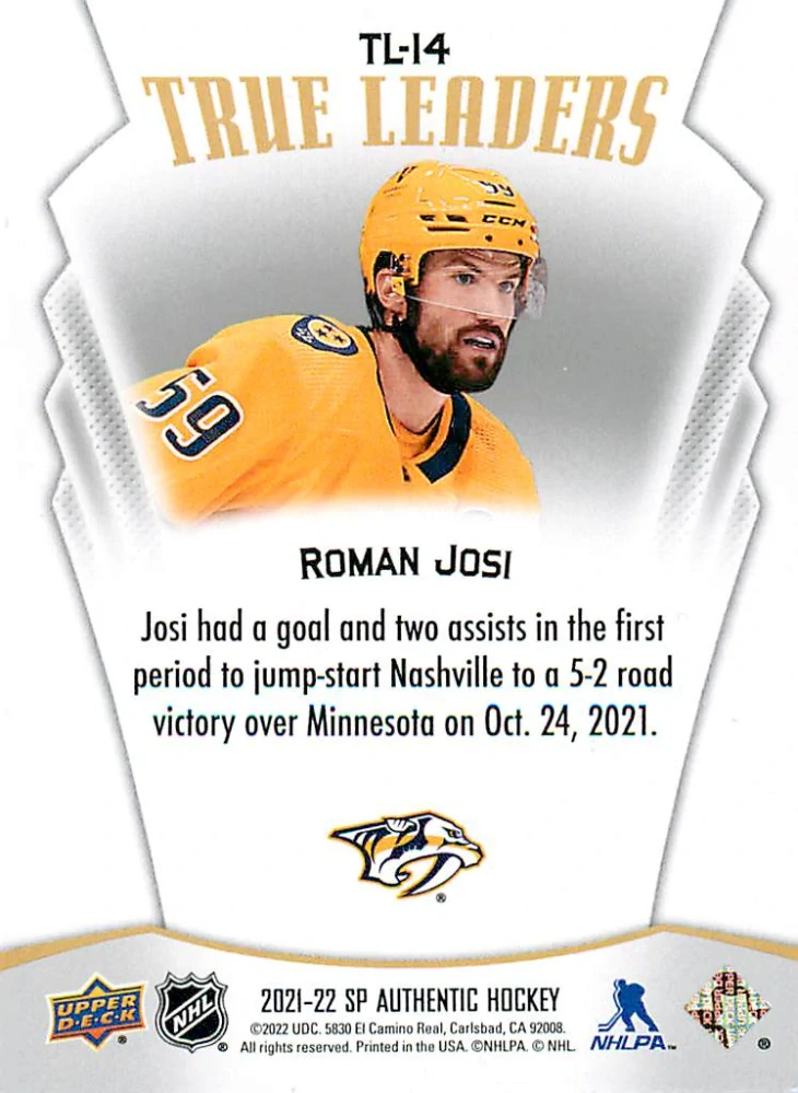 2021-22 UD SP Authentic - Roman Josi - True Leaders #TL-14