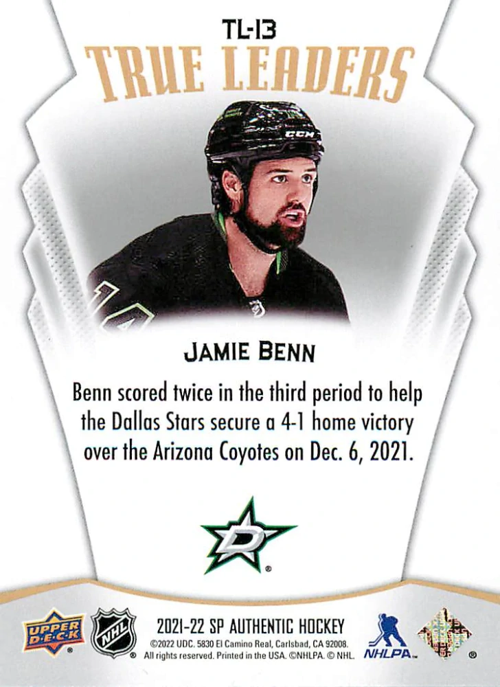 2021-22 UD SP Authentic - Jamie Benn - True Leaders #TL-13
