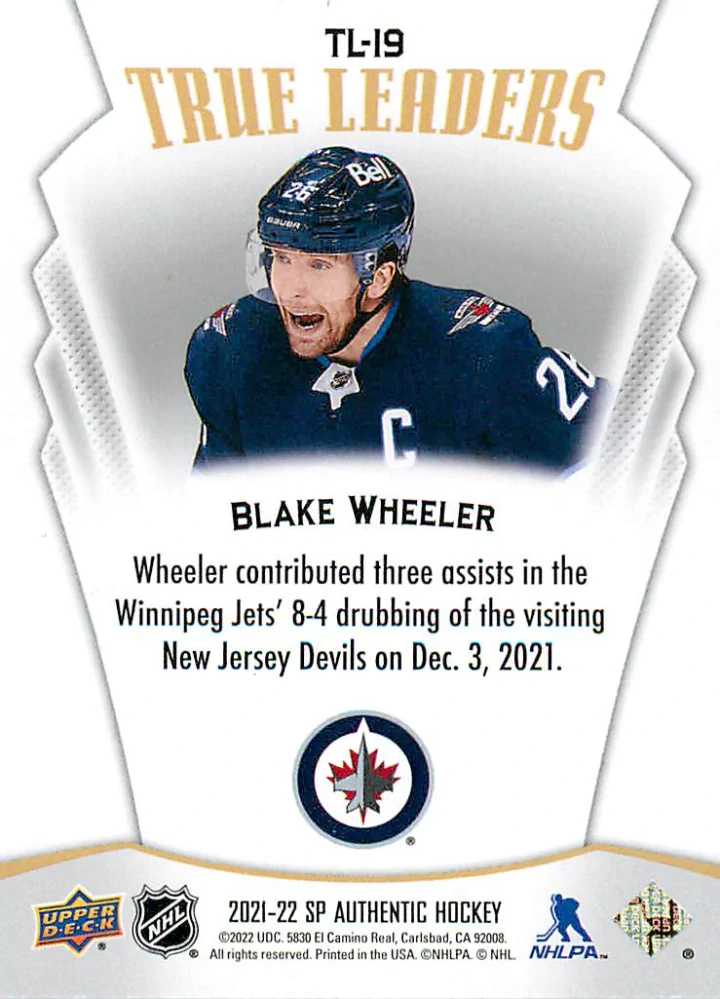 2021-22 UD SP Authentic - Blake Wheeler - True Leaders #TL-19