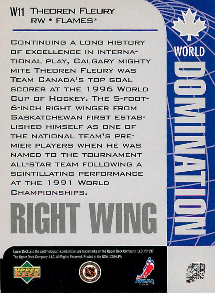 1997-98 UD Collectors Choice - Theoren Fleury - World Domination #W11