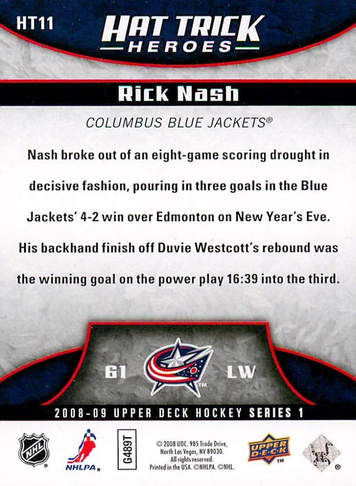 2008-09 UD Series 1 - Rick Nash - Hat Trick Heroes #HT11
